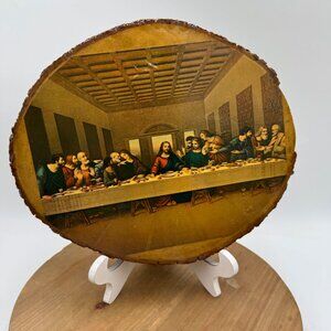 The Last Supper Laquered Wood Wall Art Religious Rustic Home Decor Litho 11 x 9